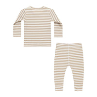 Quincy Mae Latte Stripe Ribbed Tee + Legging Set