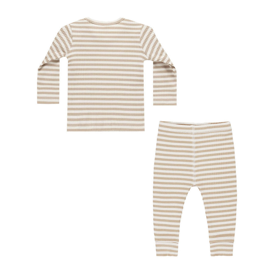 Quincy Mae Latte Stripe Ribbed Tee + Legging Set
