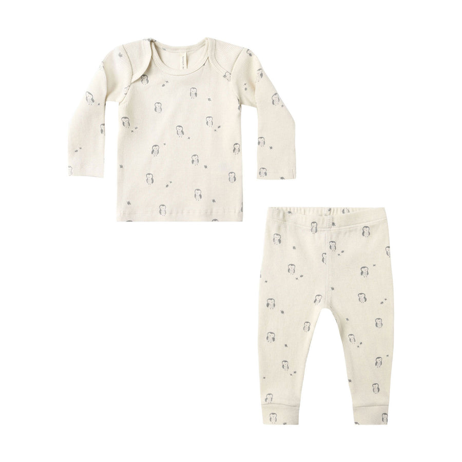 Quincy Mae Owls Ribbed Tee + Legging Set