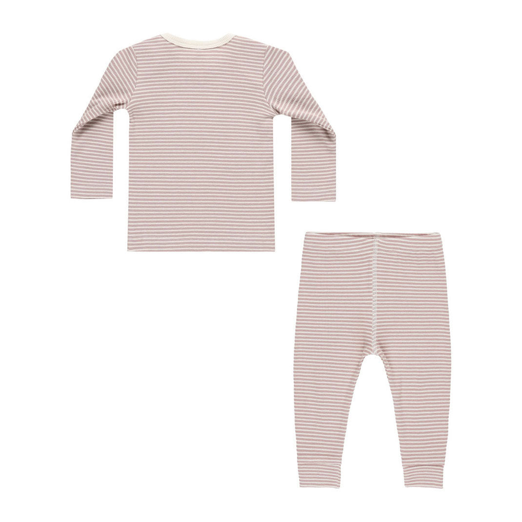 Quincy Mae Mauve Stripe Ribbed Tee + Legging Set
