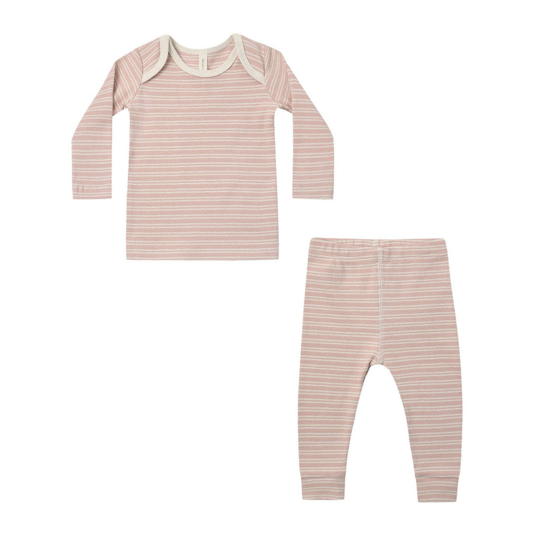Quincy Mae Dusty Rose Microstripe Ribbed Tee + Legging Set