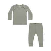 Quincy Mae Basil Ribbed Tee + Legging Set