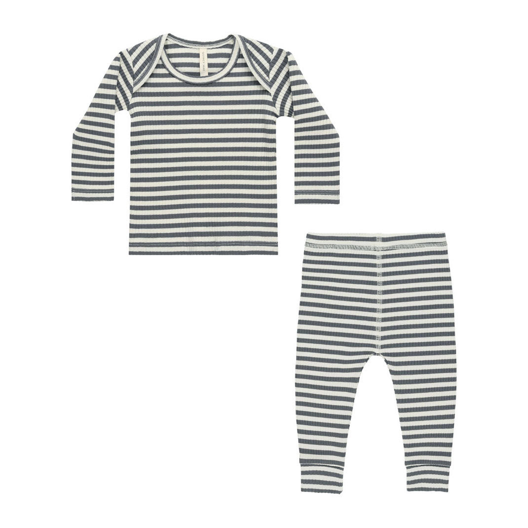 Quincy Mae Indigo Stripe Ribbed Tee + Legging Set
