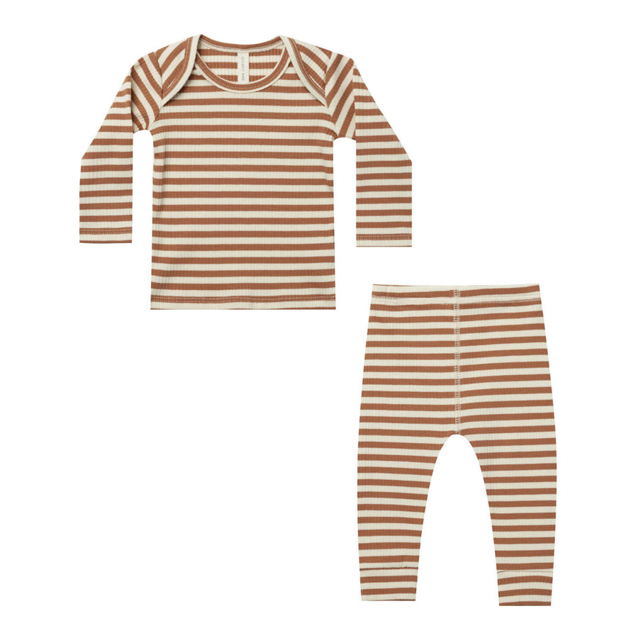 Quincy Mae Cinnamon Stripe Ribbed Tee And Legging Set