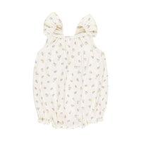 Quincy Mae Ivory Fleur Ribbed Ruffle Romper
