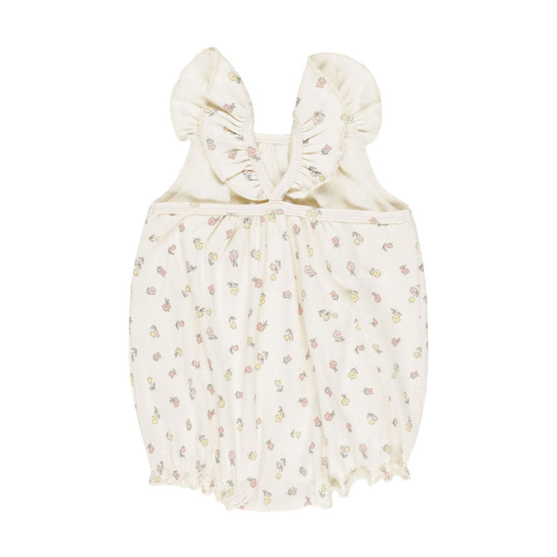 Quincy Mae Ivory Fleur Ribbed Ruffle Romper