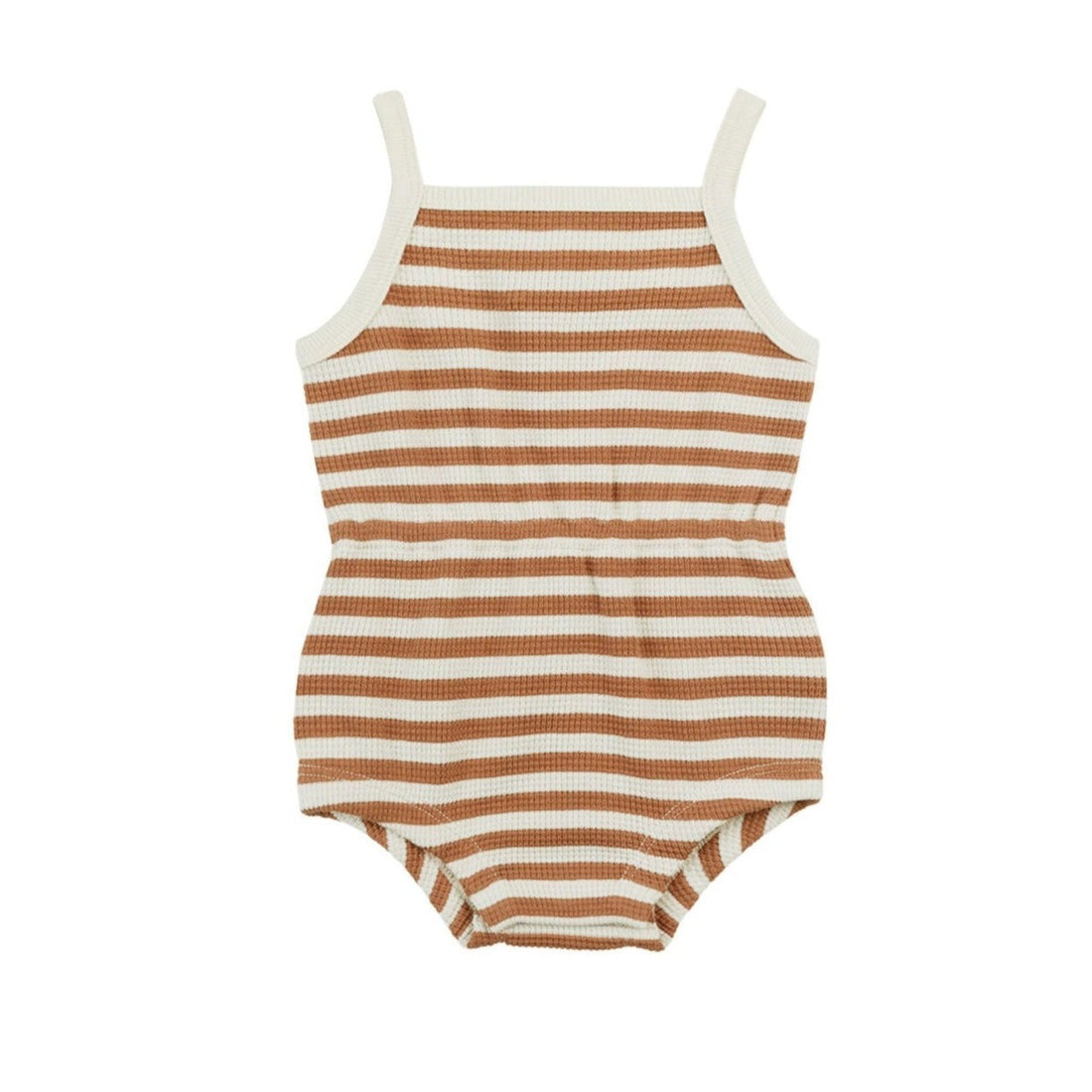 Quincy Mae Clay Stripe Waffle Cinch Romper