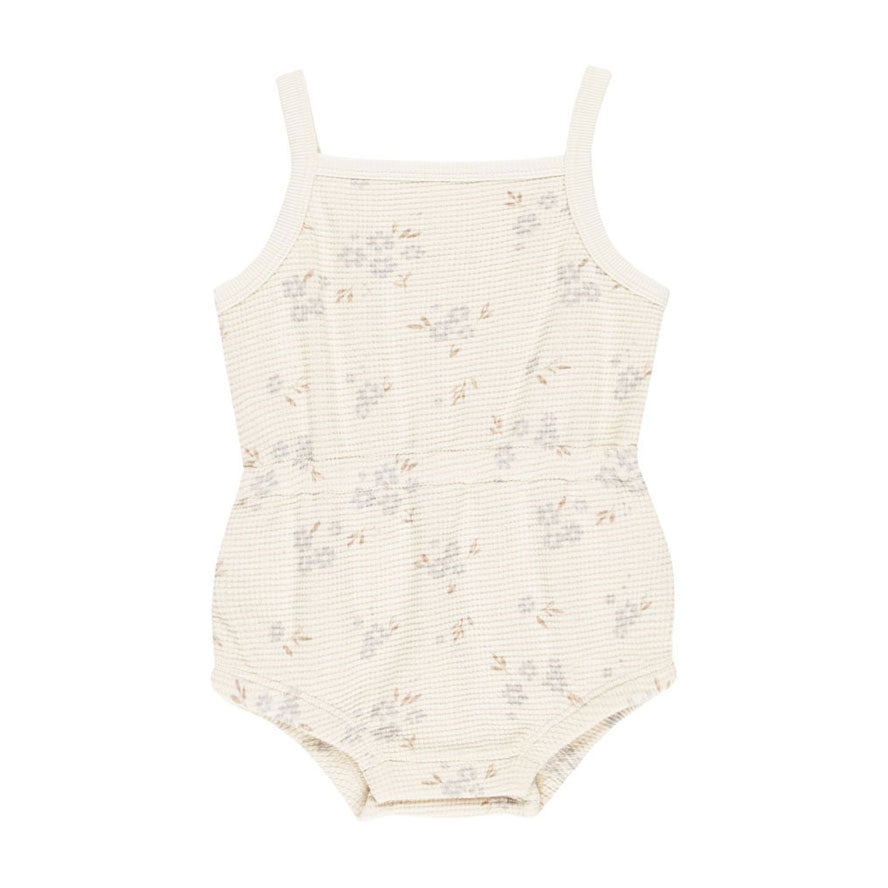 Quincy Mae Blue Ditsy Waffle Cinch Romper