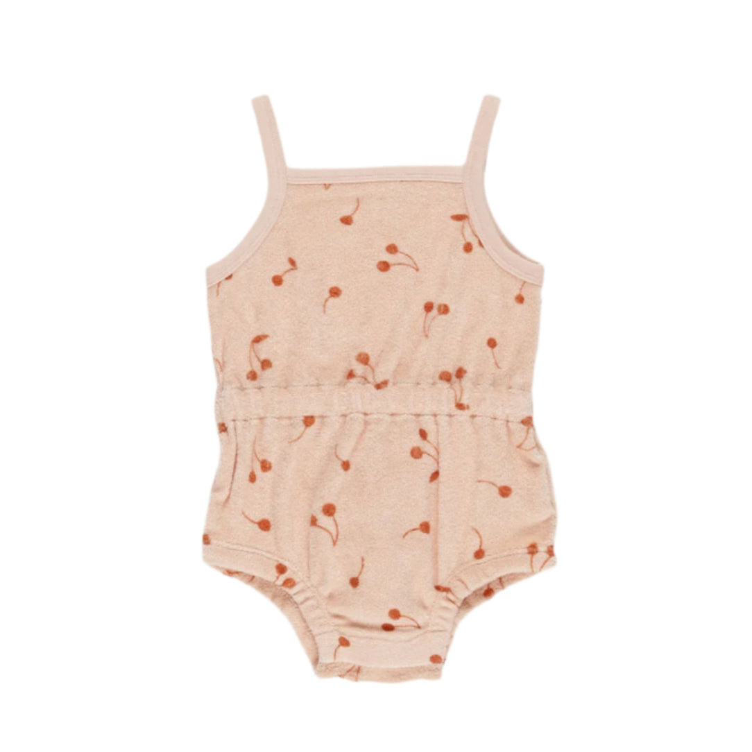 Quincy Mae Cherries Terry Cinch Romper