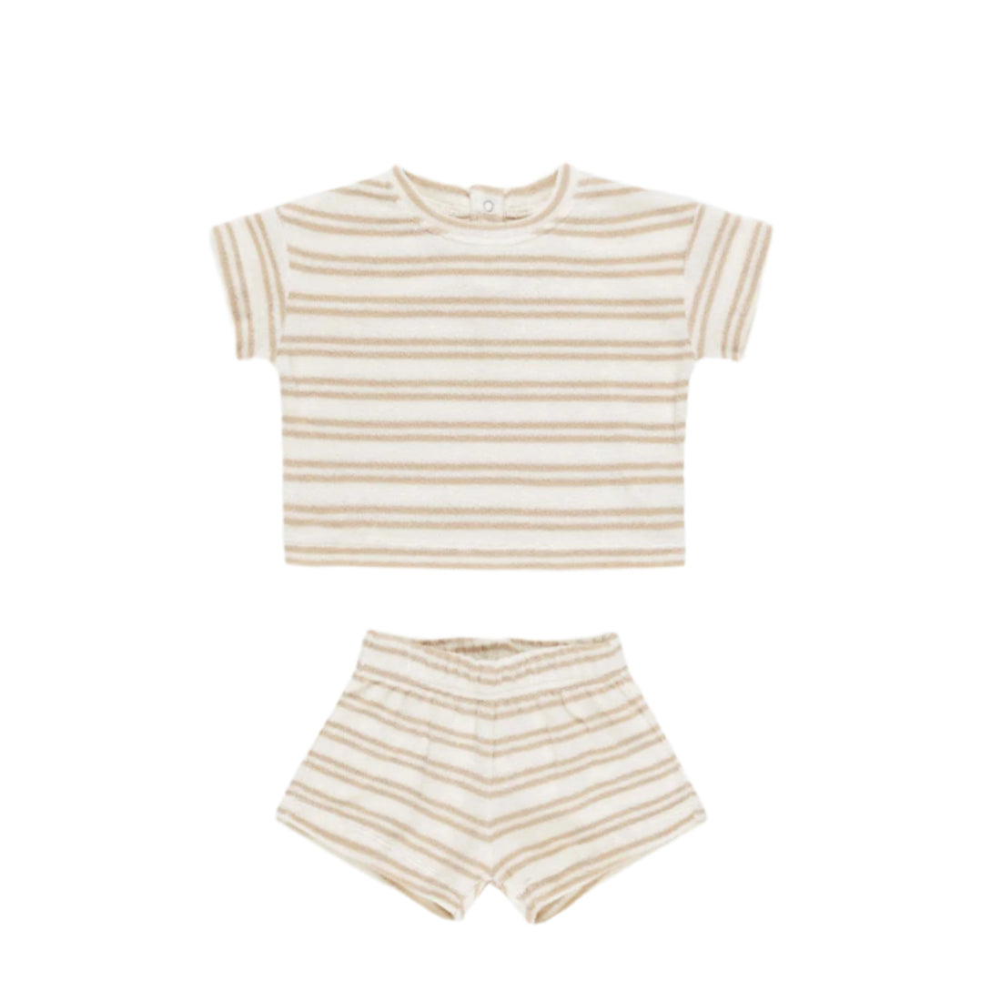 Quincy Mae Oat Stripe Terry Tee + Shorts Set