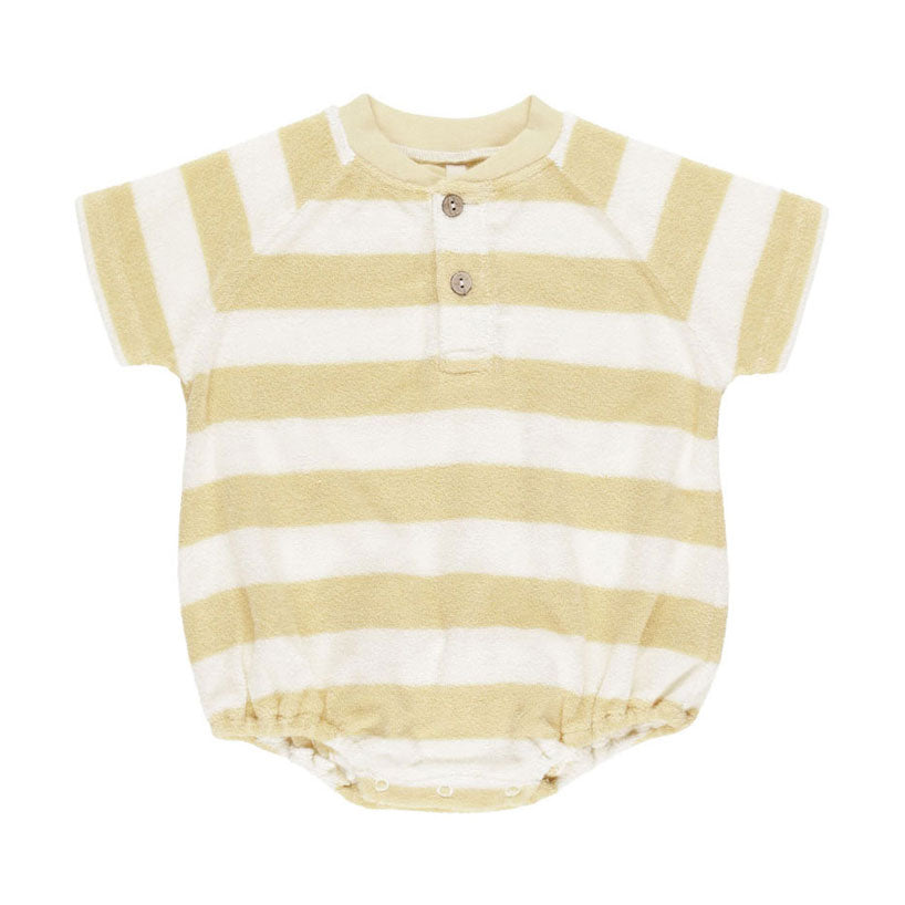 Quincy Mae Yellow Stripe Terry Henley Romper