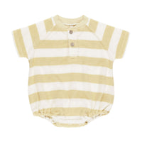 Quincy Mae Yellow Stripe Terry Henley Romper