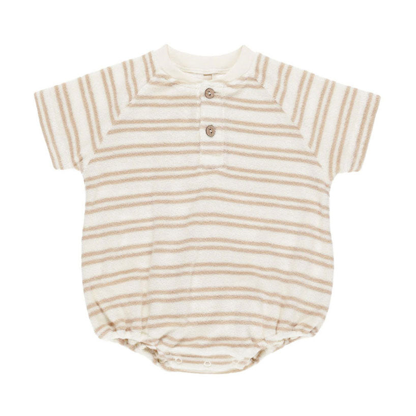 Quincy Mae Oat Stripe Terry Henley Romper