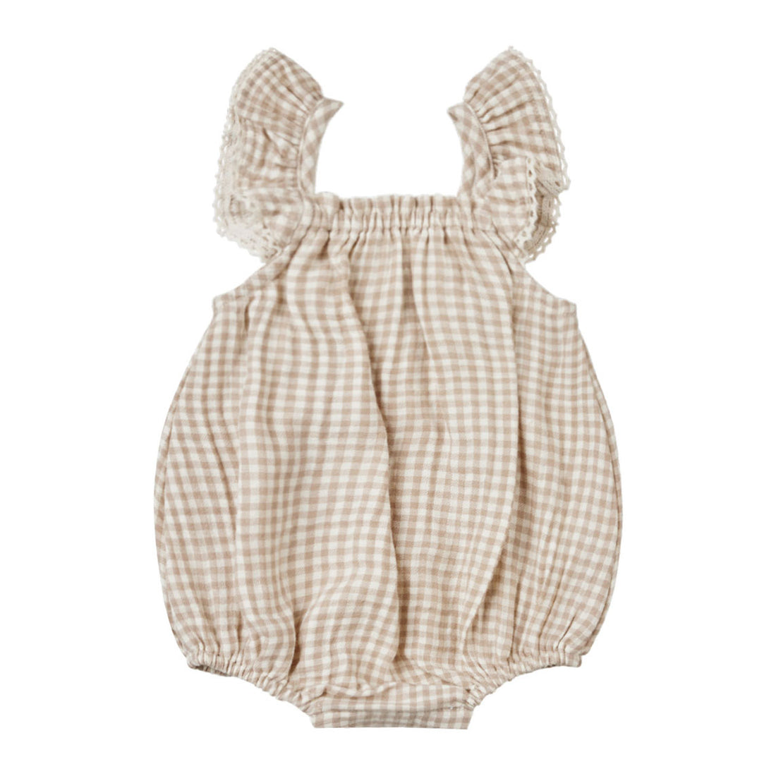 Quincy Mae Oat Gingham Bonnie Romper