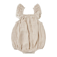 Quincy Mae Oat Gingham Bonnie Romper