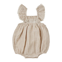 Quincy Mae Oat Gingham Bonnie Romper