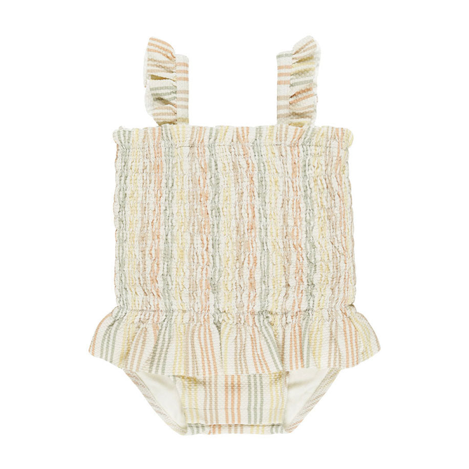 Quincy Mae Multi Stripe Smocked One-Piece Swimsuit