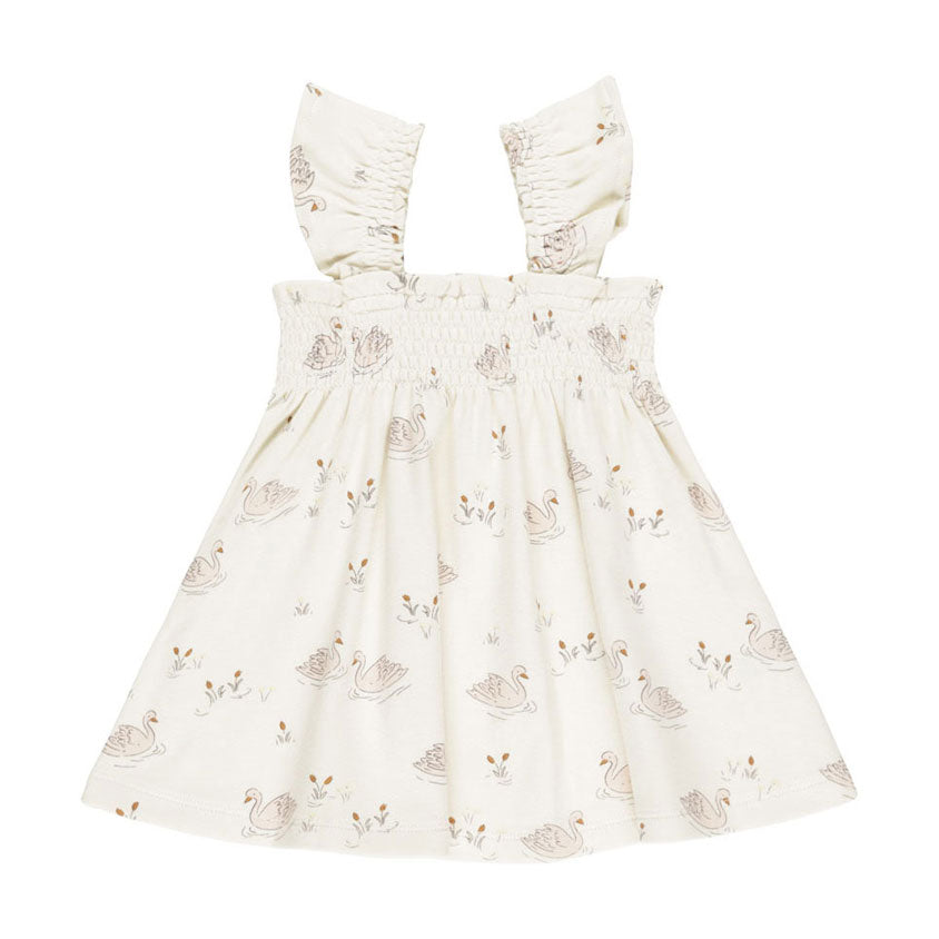Quincy Mae Swans Smocked Jersey Dress