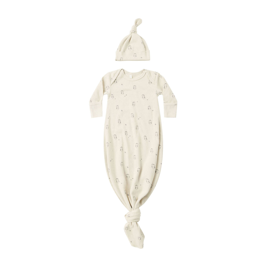 Quincy Mae Owl Knotted Baby Gown + Hat Set