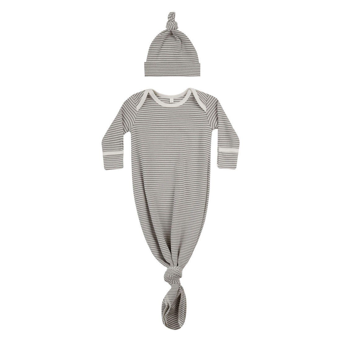 Quincy Mae Lagoon Micro Stripe Knotted Baby Gown + Hat Set