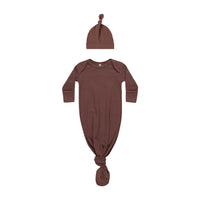 Quincy Mae Plum Knotted Baby Gown + Hat Set