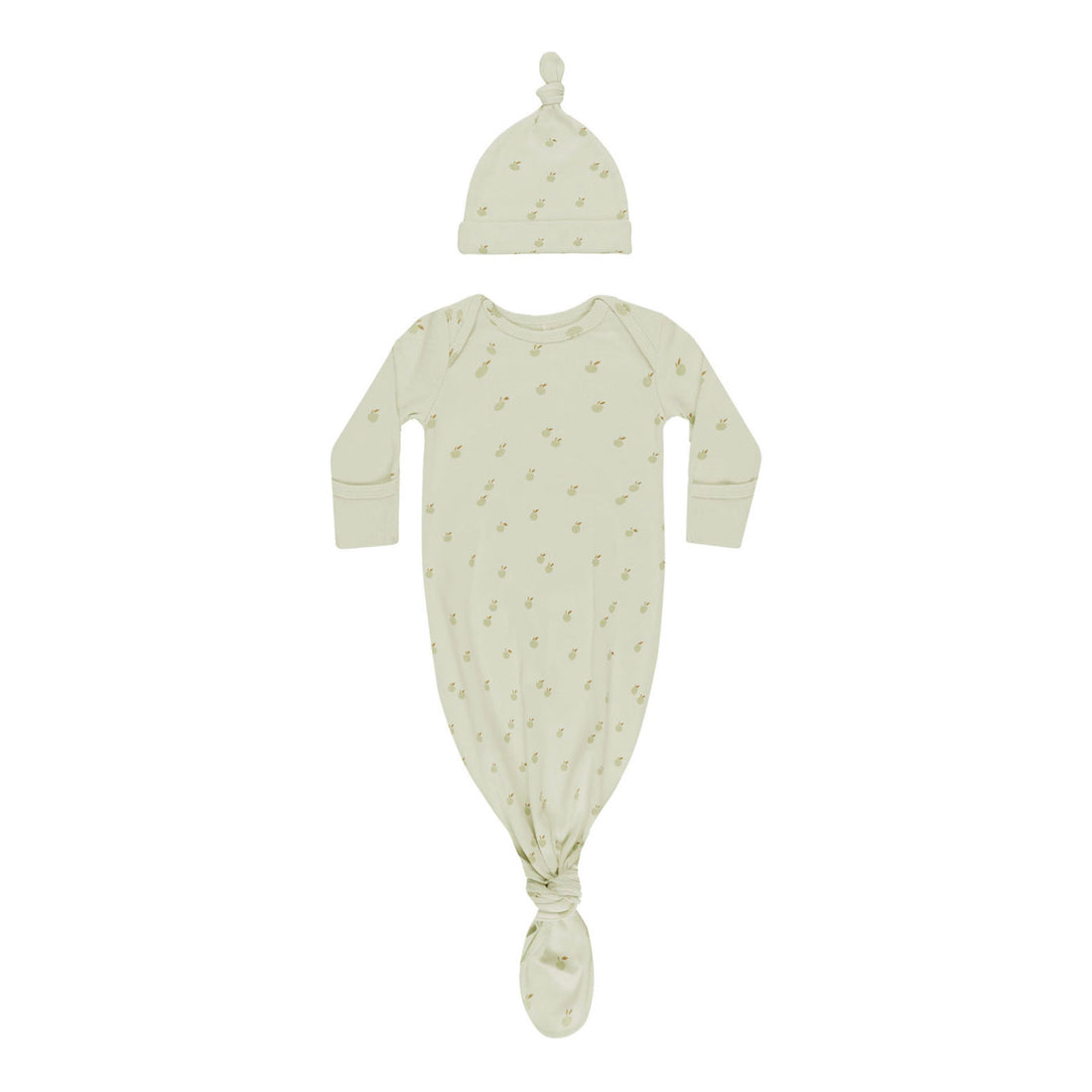 Quincy Mae Mint Apples Knotted Baby Gown + Hat Set