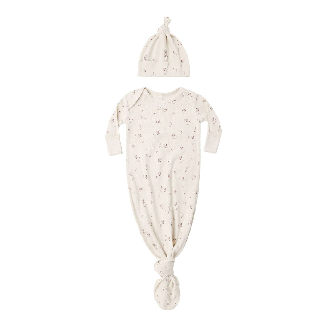 Quincy Mae Fall Ditsy Knotted Baby Gown + Hat Set