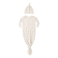 Quincy Mae Fall Ditsy Knotted Baby Gown + Hat Set