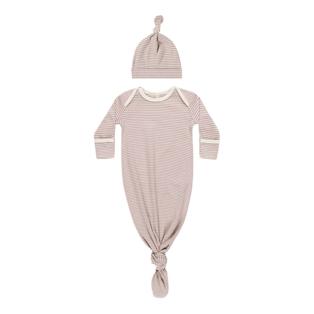 Quincy Mae Mauve Stripe Knotted Baby Gown + Hat Set