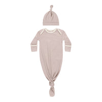 Quincy Mae Mauve Stripe Knotted Baby Gown + Hat Set