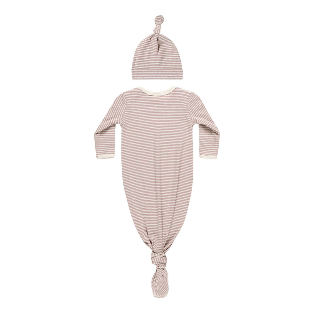 Quincy Mae Mauve Stripe Knotted Baby Gown + Hat Set