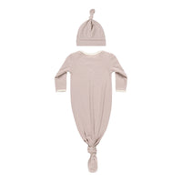 Quincy Mae Mauve Stripe Knotted Baby Gown + Hat Set