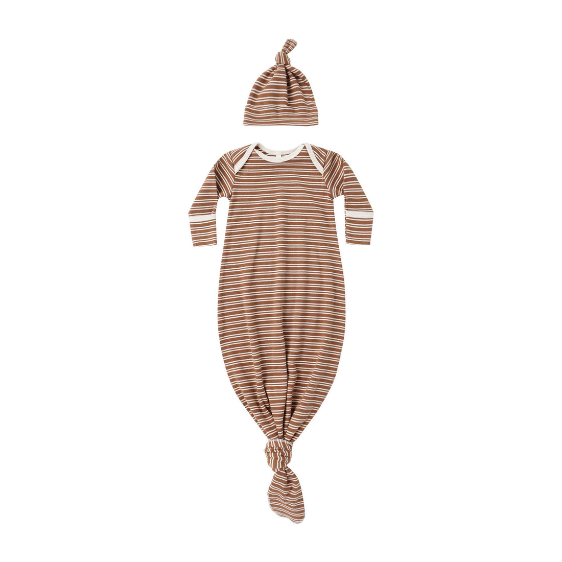 Quincy Mae Cedar Micro Stripe Knotted Baby Gown + Hat Set