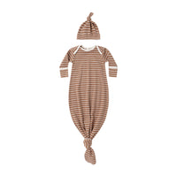 Quincy Mae Cedar Micro Stripe Knotted Baby Gown + Hat Set