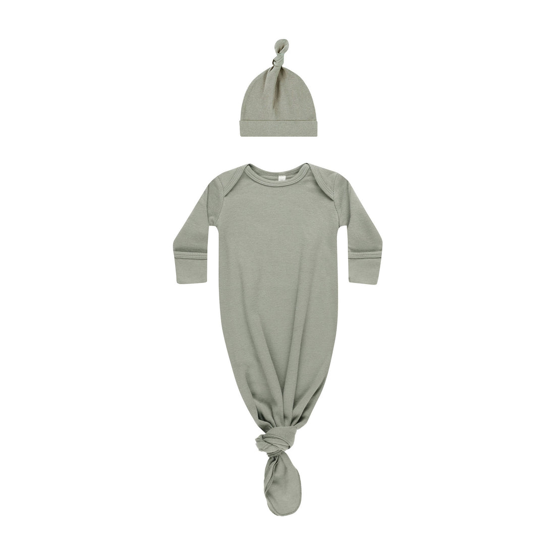 Quincy Mae Basil Knotted Baby Gown + Hat Set