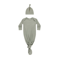 Quincy Mae Basil Knotted Baby Gown + Hat Set