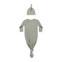 Quincy Mae Basil Knotted Baby Gown + Hat Set