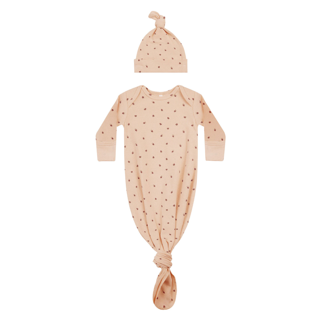 Quincy Mae Strawberries Knotted Baby Gown + Hat Set