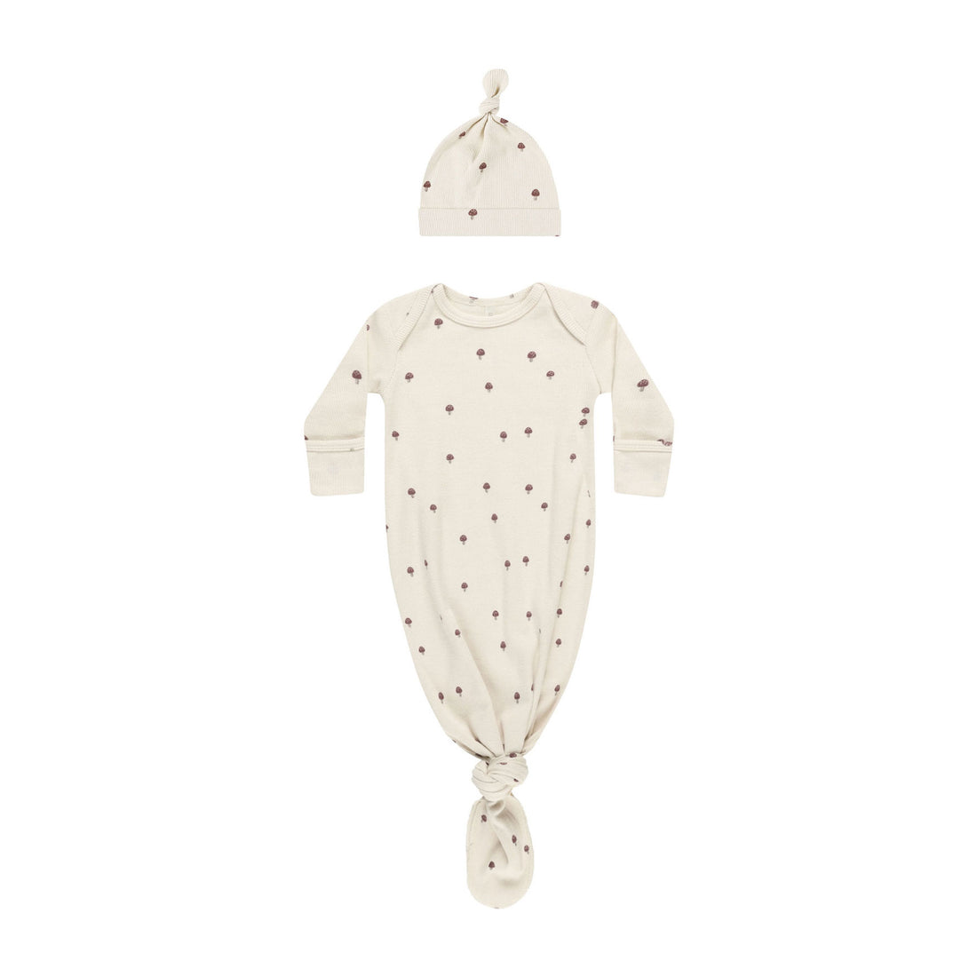 Quincy Mae Mushrooms Knotted Baby Gown + hat Set