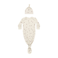 Quincy Mae Mushrooms Knotted Baby Gown + hat Set