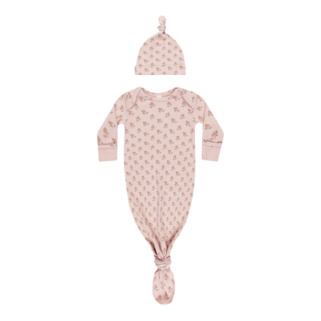 Quincy Mae Bubble Gum Knotted Baby Gown + Hat Set
