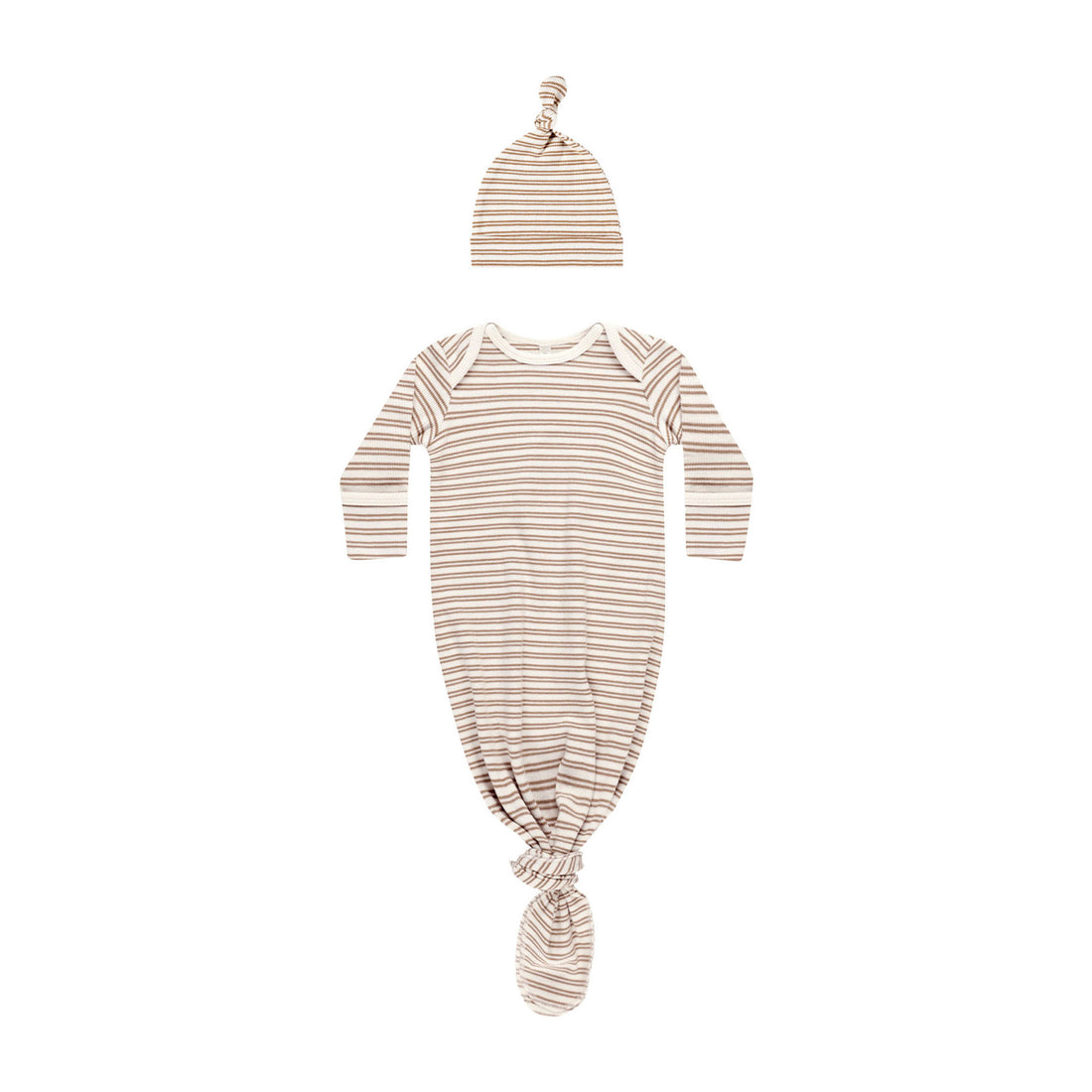 Quincy Mae Golden Stripe Knotted Baby Gown + Hat Set