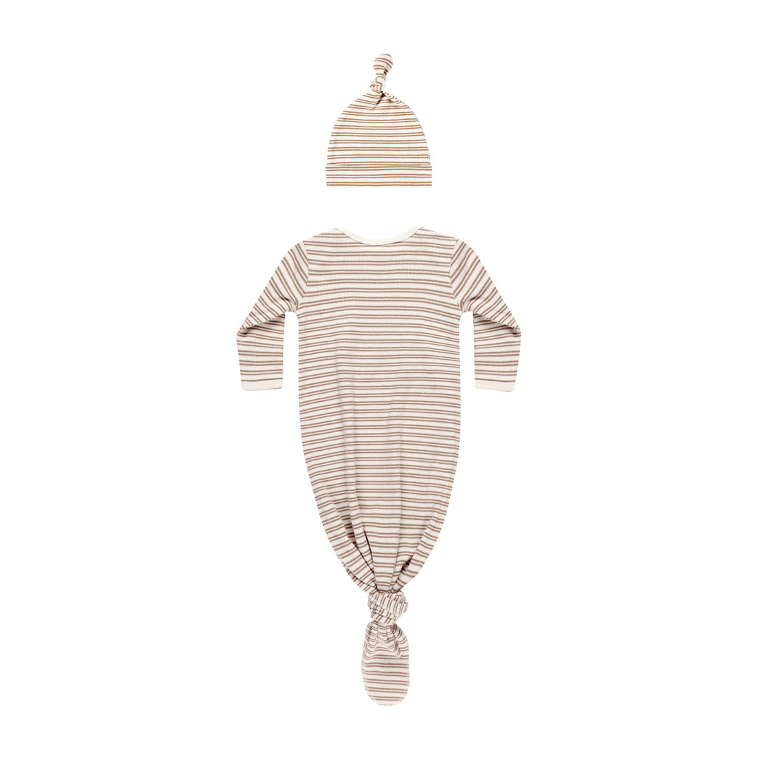 Quincy Mae Golden Stripe Knotted Baby Gown + Hat Set