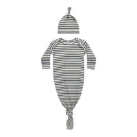 Quincy Mae Indigo Stripe Knotted Baby Gown + Hat Set