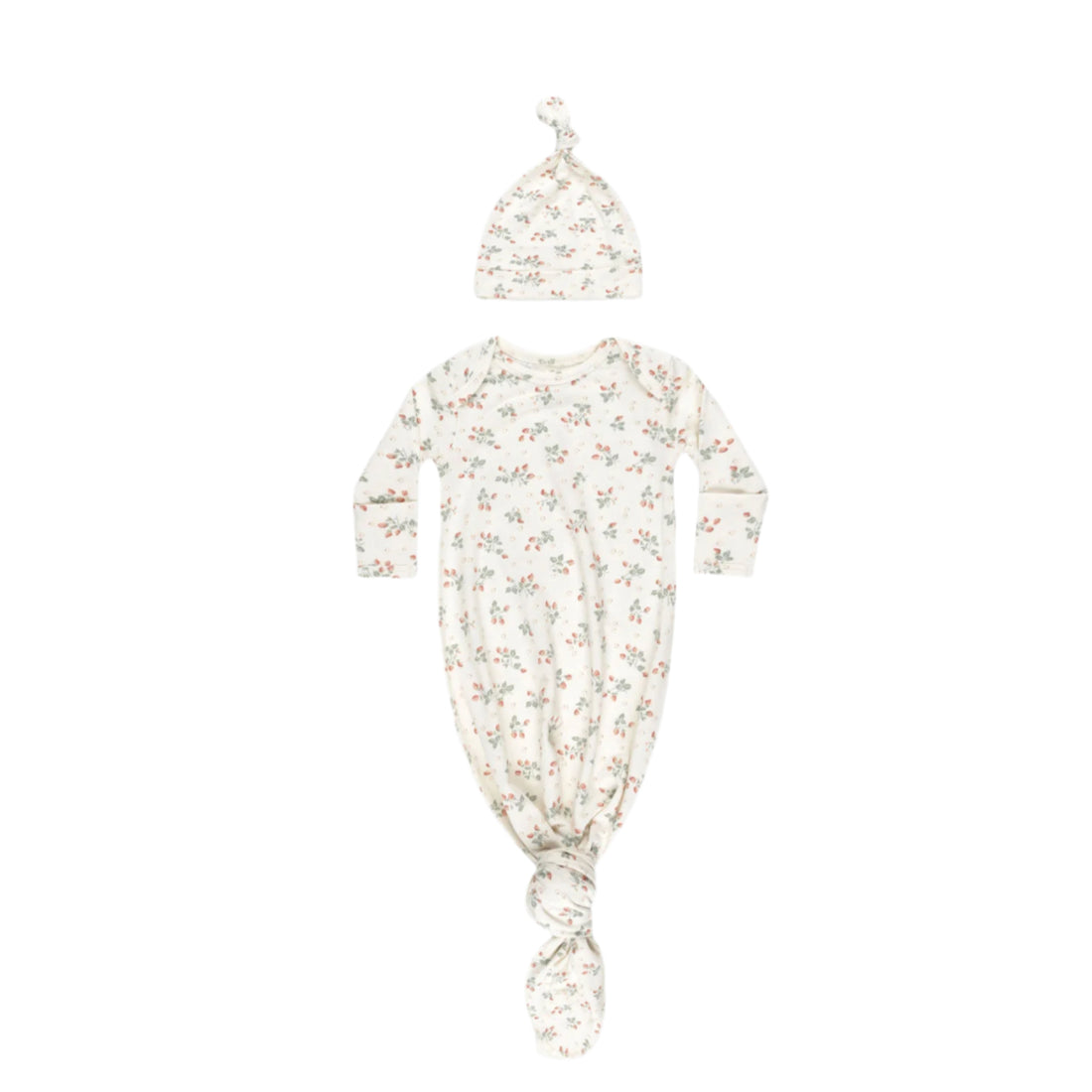 Quincy Mae Strawberries Knotted Baby Gown + Hat Set