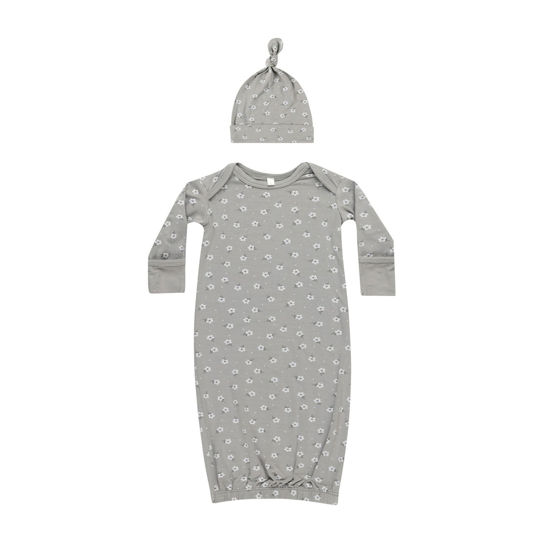 Quincy Mae Dust Blue Baby Gown + Hat Set