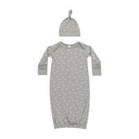 Quincy Mae Dust Blue Baby Gown + Hat Set