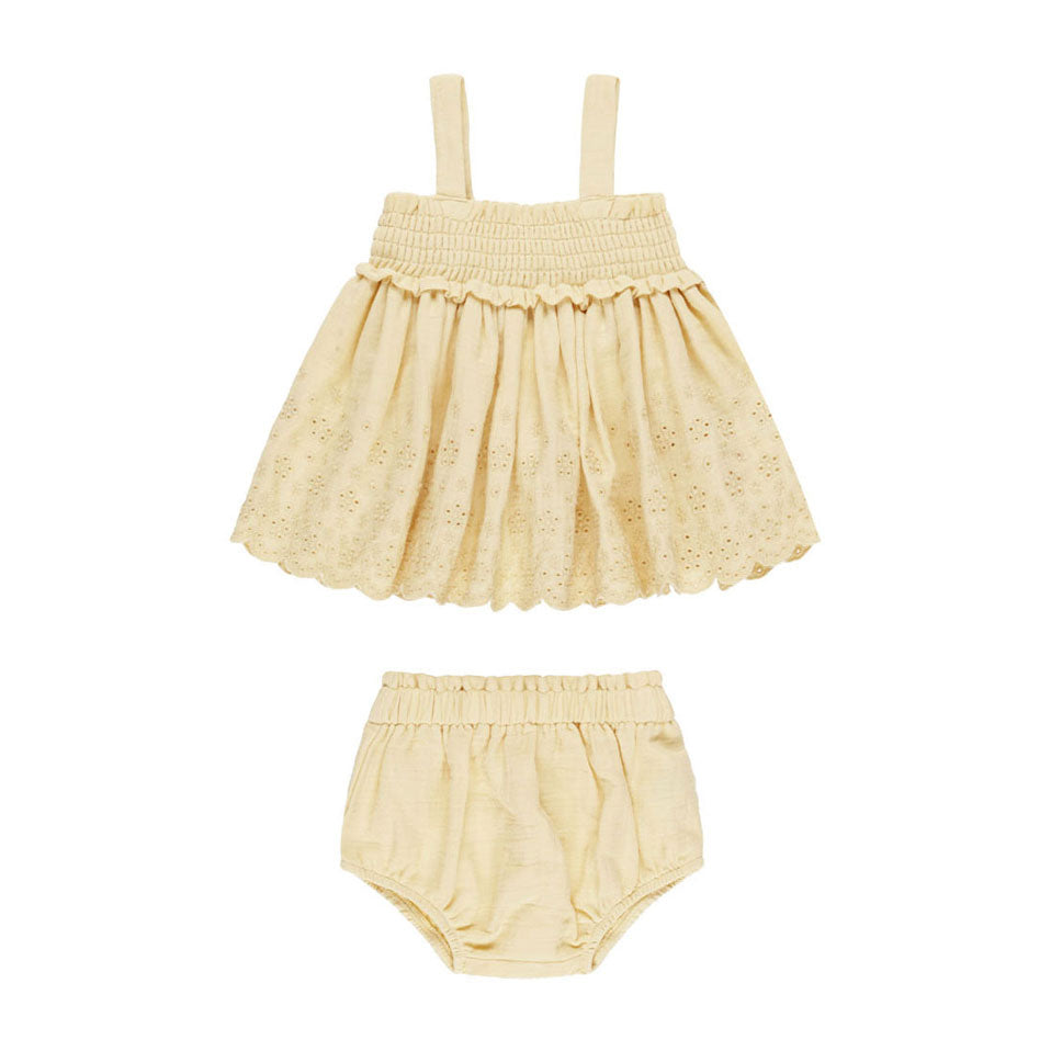 Quincy Mae Yellow Mae Smocked Top + Bloomer Set