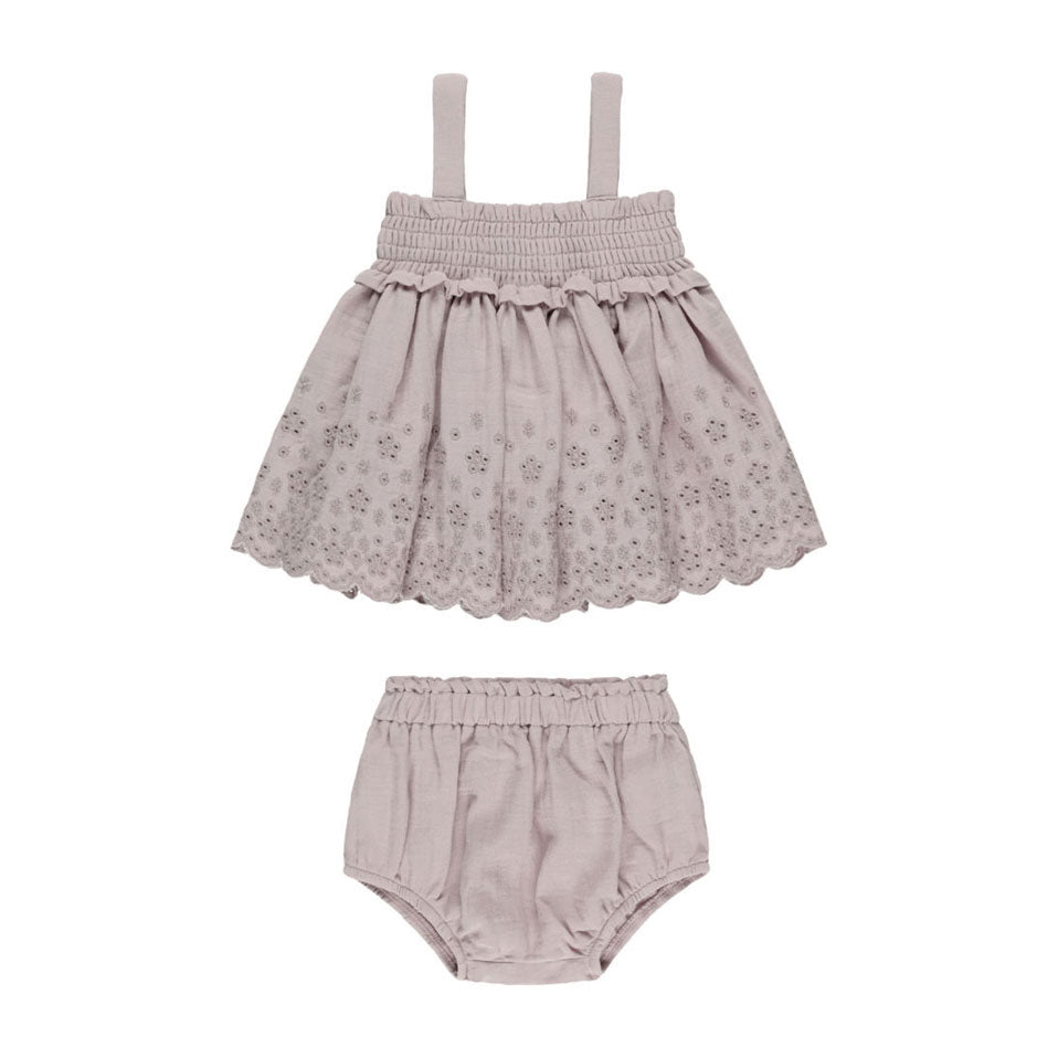 Quincy Mae Lavender Mae Smocked Top + Bloomer Set