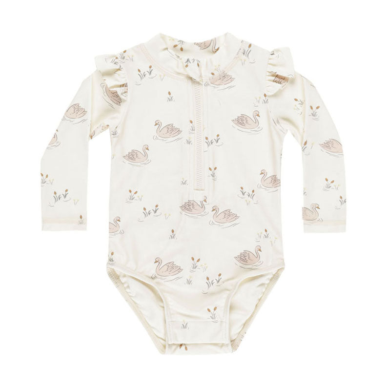 Quincy Mae Ivory Swans Byron Rash guard One Piece
